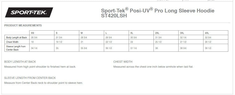 Sport-Tek® Posi-UV® Pro Long Sleeve Hoodie Unisex - Ref ST420LSH