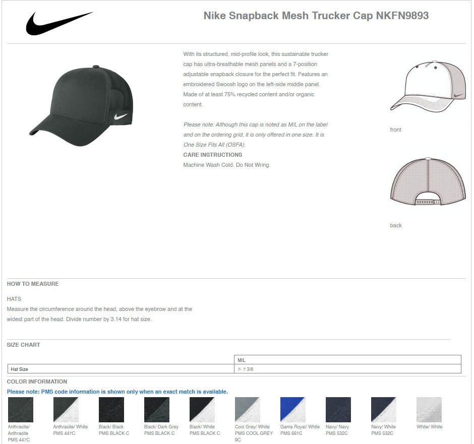 Nike Snapback Mesh Trucker Cap - Ref NKFN9893