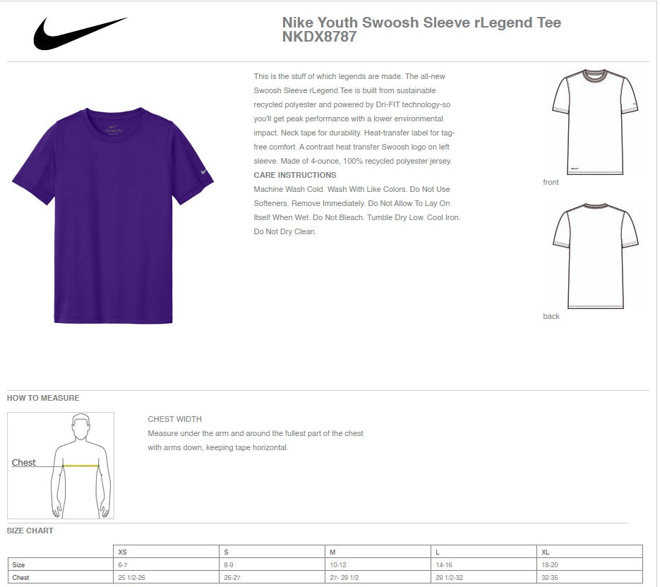 Nike Youth Swoosh Sleeve rLegend Tee for Kids and Youth - Ref NKDX8787