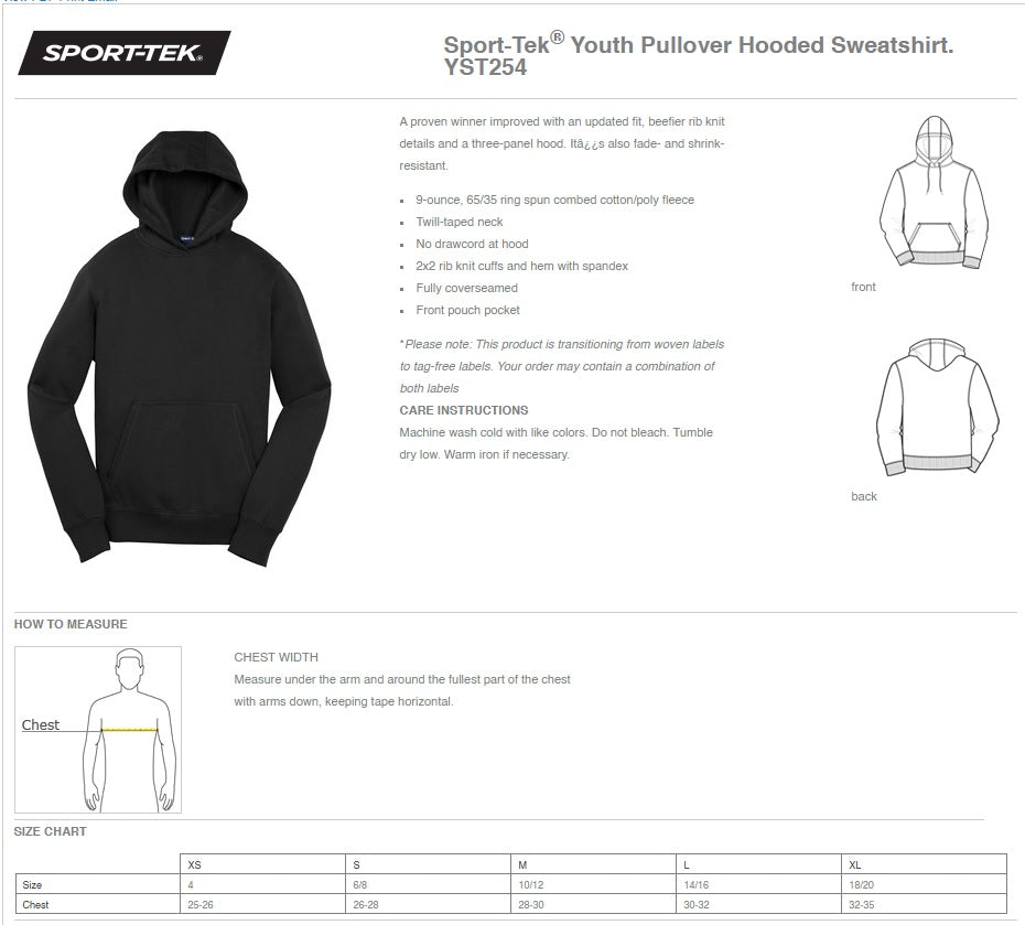 Sport-Tek® Youth Pullover Hooded Sweatshirt - Ref YST254