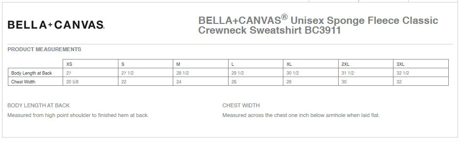BELLA+CANVAS® Unisex Sponge Fleece Classic Crewneck Sweatshirt - Ref BC3911