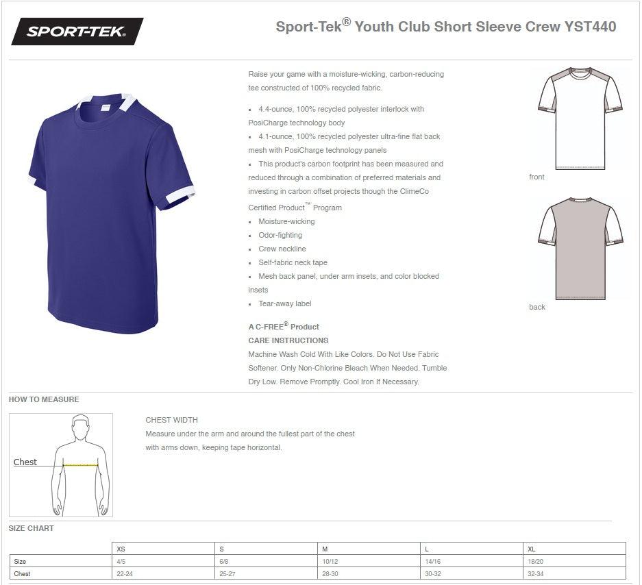 Sport-Tek® Youth Club Short Sleeve Crew - Available to customize Ref YST440