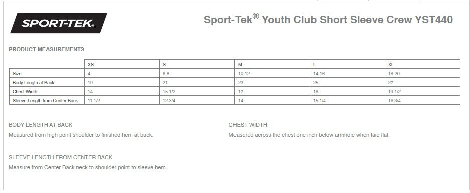 Sport-Tek® Youth Club Short Sleeve Crew - Available to customize Ref YST440